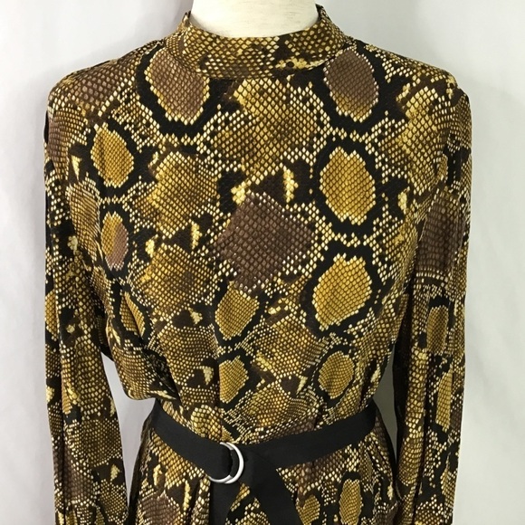 Nwot Zara Dress Snakeskin Long Sleeve Belted Animal Print Brown Black … - Picture 6 of 16